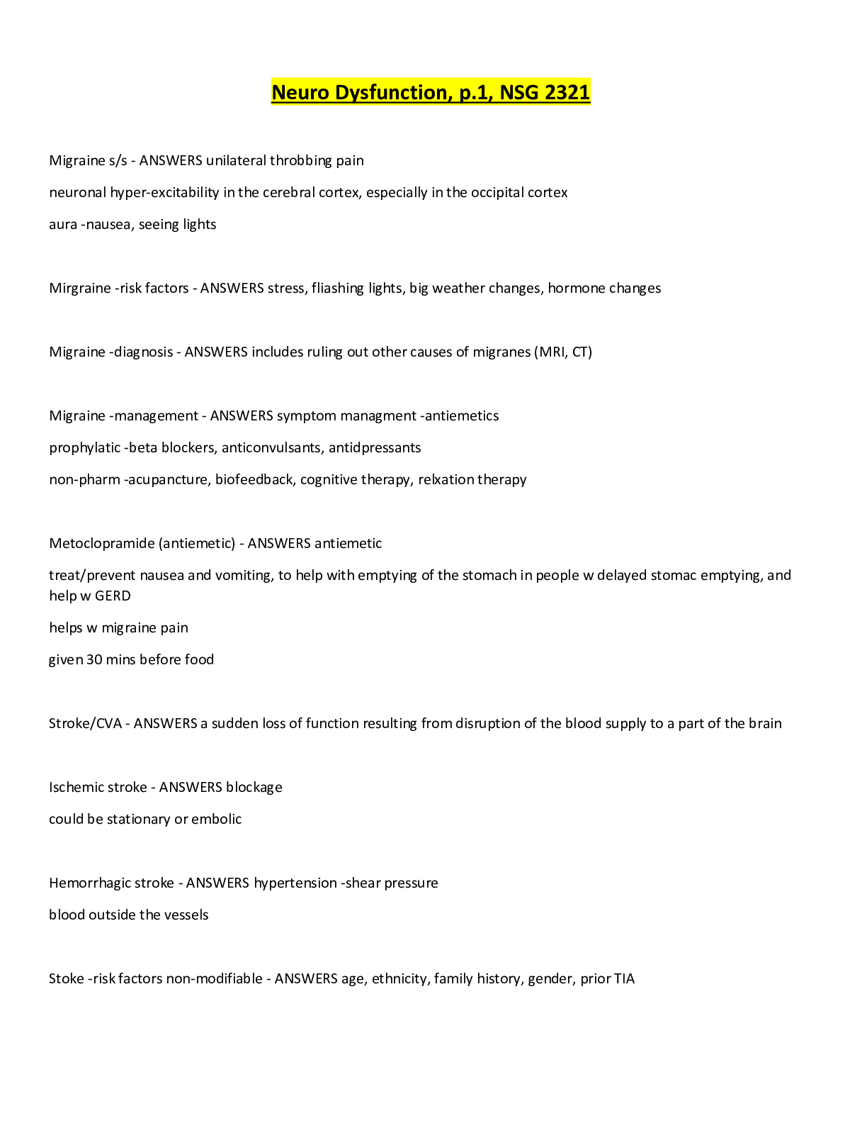 Preview image of Neuro Dysfunction, p.1, NSG 2321 document